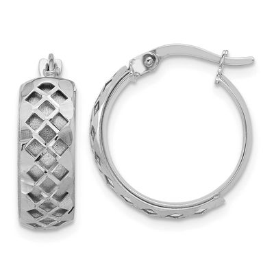 Brushed Fancy Hoop Earrings 14k White Gold Polished LE2669W 196904339282
