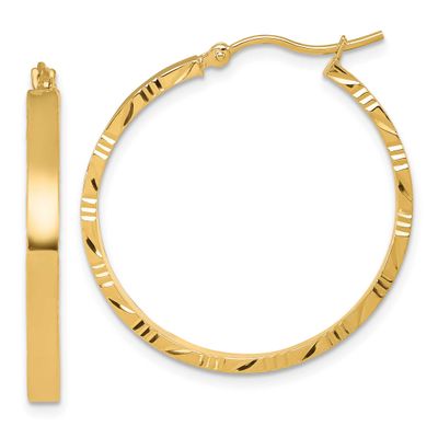 Diamond-Cut Edge Large 3mm Polished Hoop Earrings 10k Gold 10LE646