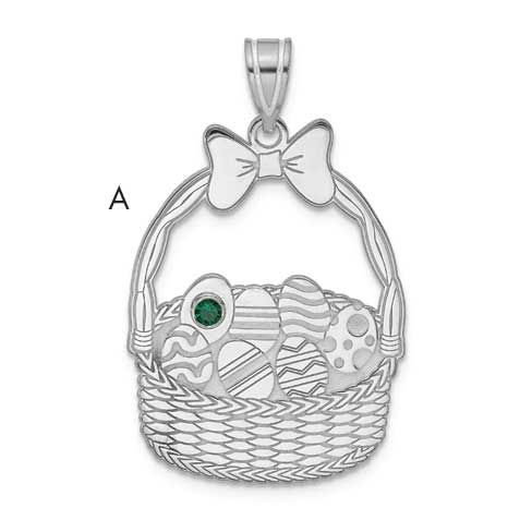1 Birthstone with Bezel Easter Basket Pendant Sterling Silver QMP1538/1SS