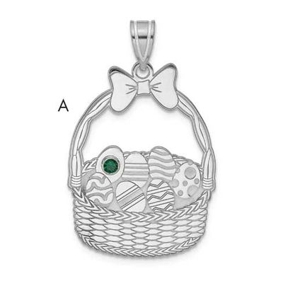 1 Birthstone with Bezel Easter Basket Pendant Sterling Silver QMP1538/1SS