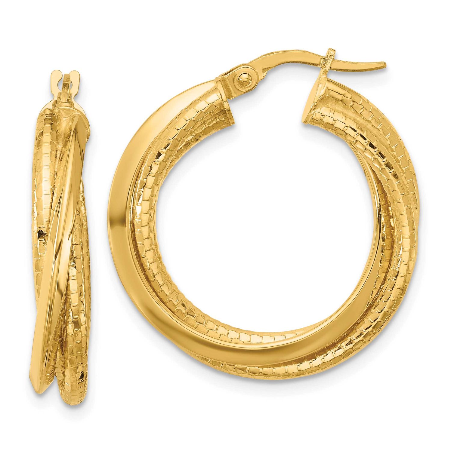 Twisted Circle Hoop Earrings 14k Gold Polished and Textured LE2743 196904335925