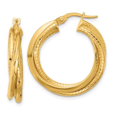 Twisted Circle Hoop Earrings 14k Gold Polished and Textured LE2743 196904335925