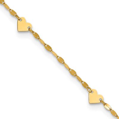 Heart Station 9 Inch Plus 1 Inch Extender Anklet 14k Gold Polished LF2142-9 196904311981