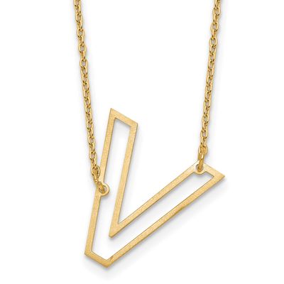 Sideways Cut Out Initial V Necklace Sterling Silver Gold-plated XNA1473GP/V