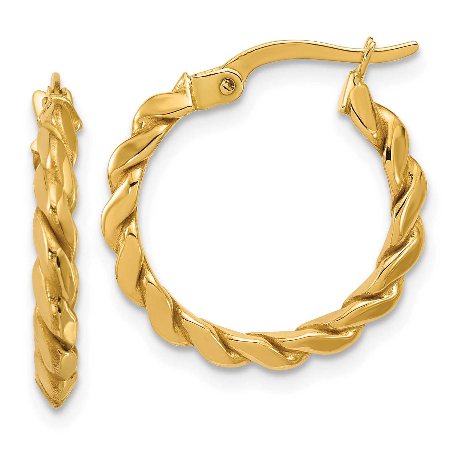 Twisted Round Hoop Earrings 14k Gold Polished LE2901 196904316405