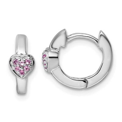 Children&#39;s Pink CZ Heart Hoop Earrings Sterling Silver Rhodium-plated QE18246