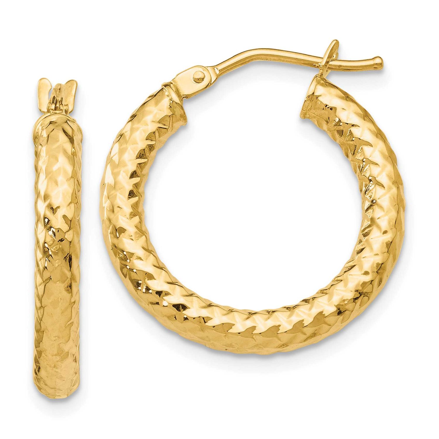 Foreverlite Polished and Textured Hoop Earrings 10k Gold 10LE665