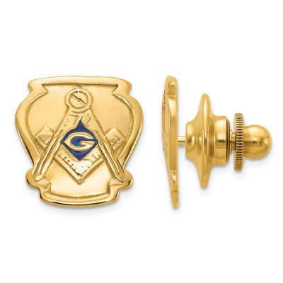 Men&#39;s Polished, Textured and Enameled Masonic Tie Pin / Lapel Pin 14k Gold B57643-TT 196904323359