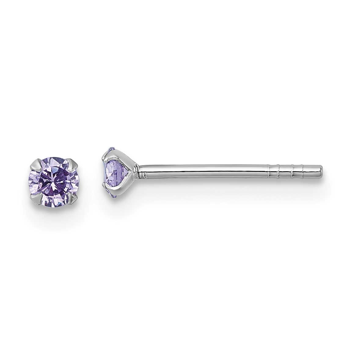 Madi K Rh-Plat Purple 3mm CZ Children&#39;s Stud Post Earrings Sterling Silver QE18303