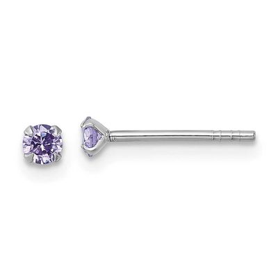 Madi K Rh-Plat Purple 3mm CZ Children&#39;s Stud Post Earrings Sterling Silver QE18303