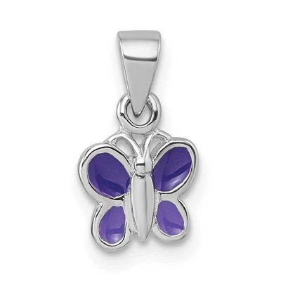 Children&#39;s Purple Enamel Butterfly Pendant Sterling Silver Rhodium-plated QP5956