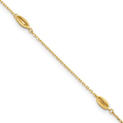 Station 9 Inch Plus 1 Inch Extender Anklet 14k Gold Polished and Textured LF1906-9 196904345191