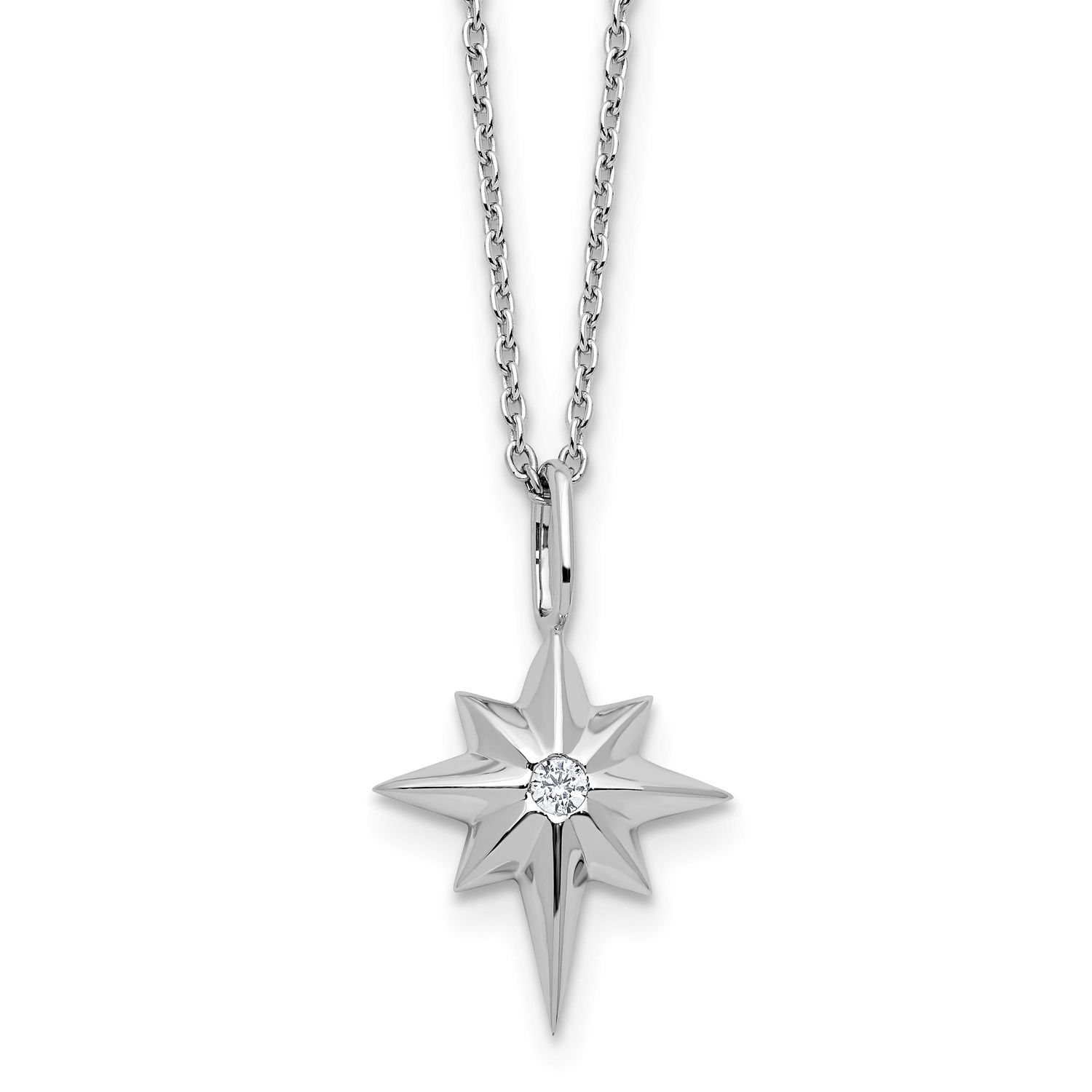 White Ice Star with A Diamond 18Inch Necklace Plus 2 Inch Extender Sterling Silver Rhodium-plated Q…