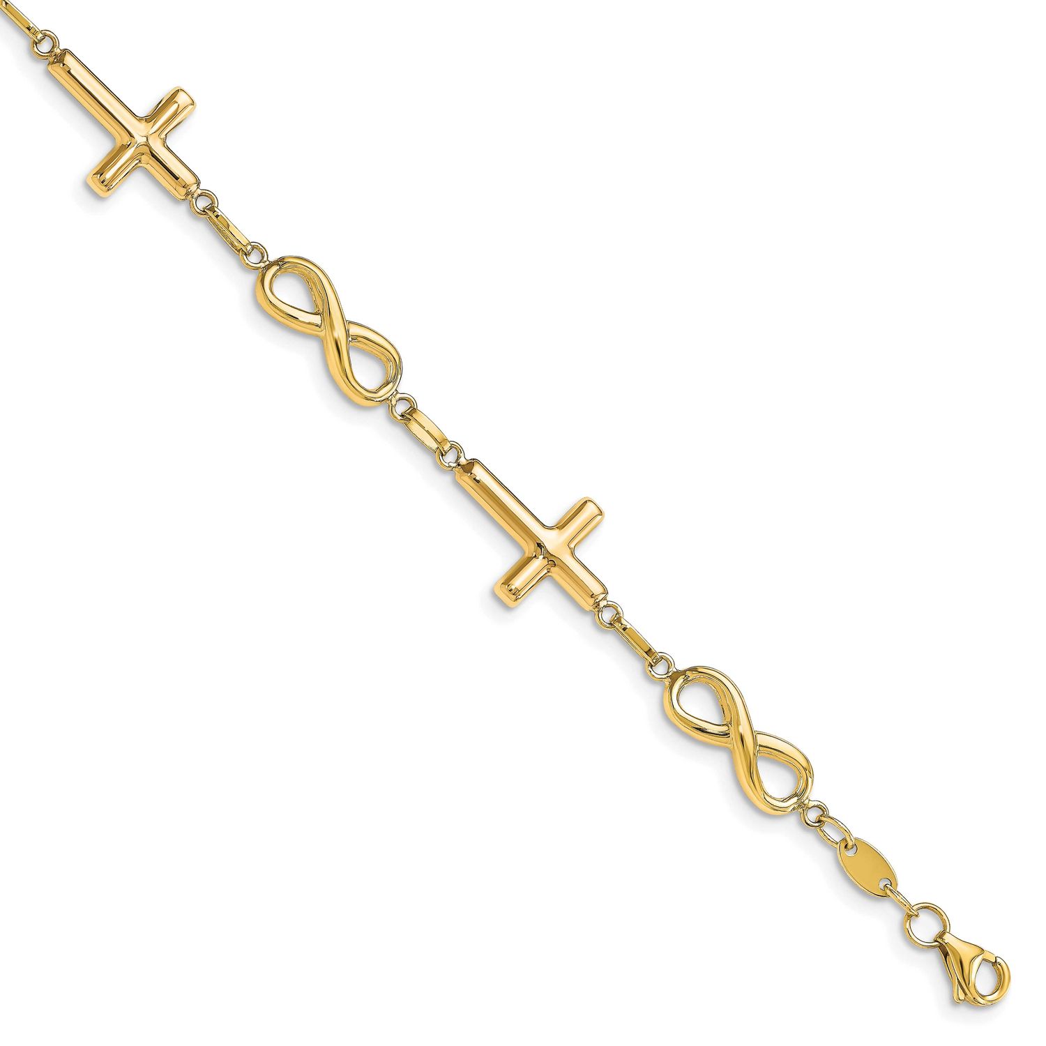 Cross and Infinity Bracelet 10k Gold Polished 10LF589Y-7.5