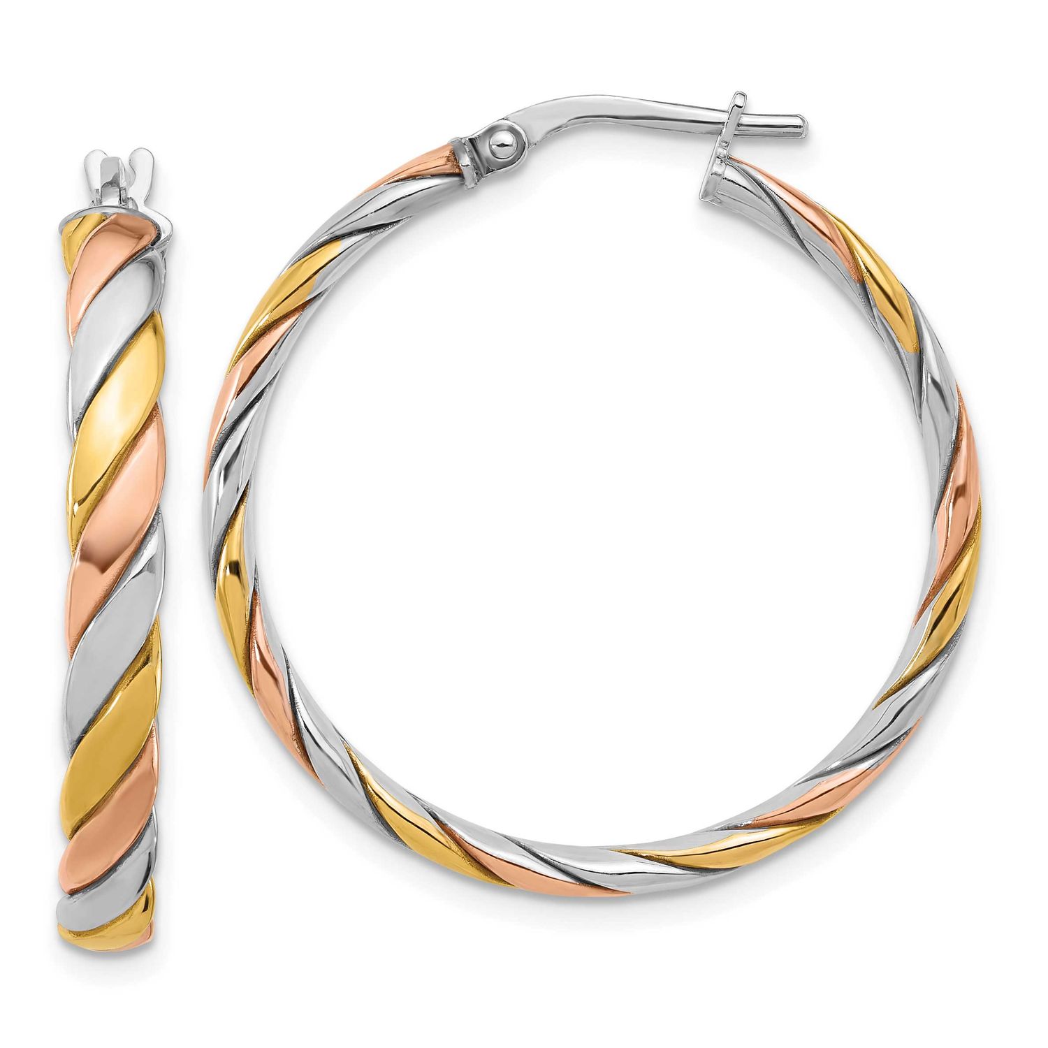 Gold and Rose-Tone Polished Hoop Earrings Sterling Silver QLE1494 196904348314