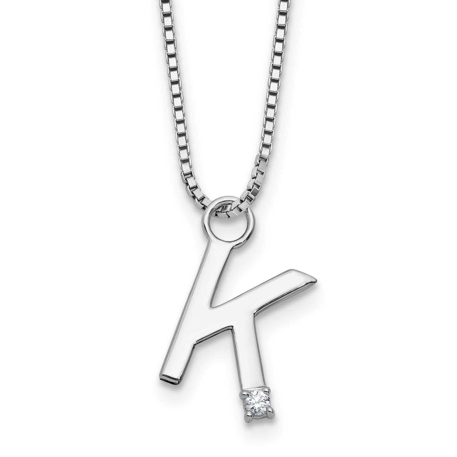 White Ice 18 Inch Diamond Letter K Initial Necklace Plus 2 Inch Extender Sterling Silver Rhodium-pl…