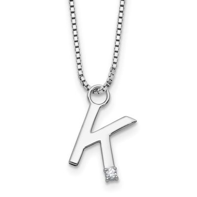 White Ice 18 Inch Diamond Letter K Initial Necklace Plus 2 Inch Extender Sterling Silver Rhodium-pl…