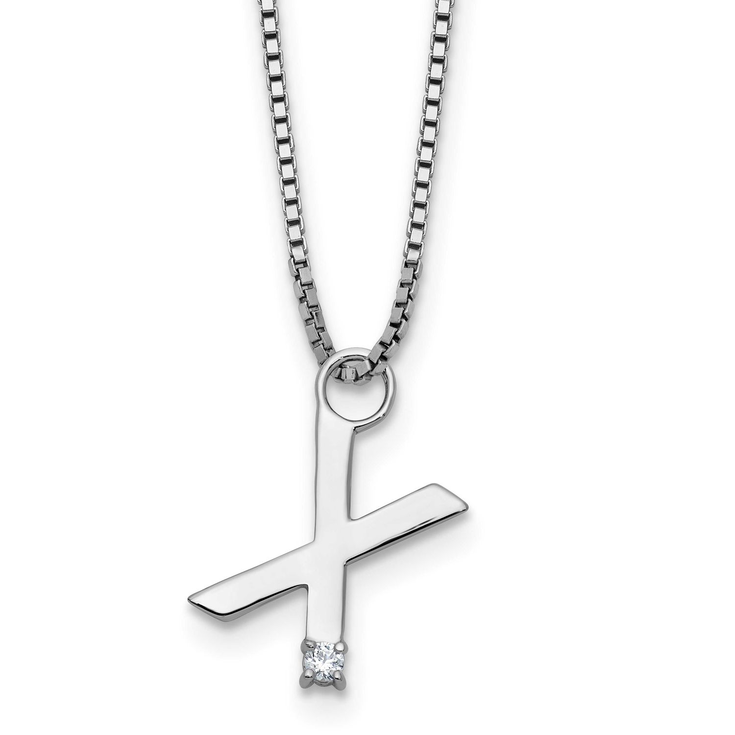 White Ice 18 Inch Diamond Letter x Initial Necklace Plus 2 Inch Extender Sterling Silver Rhodium-pl…