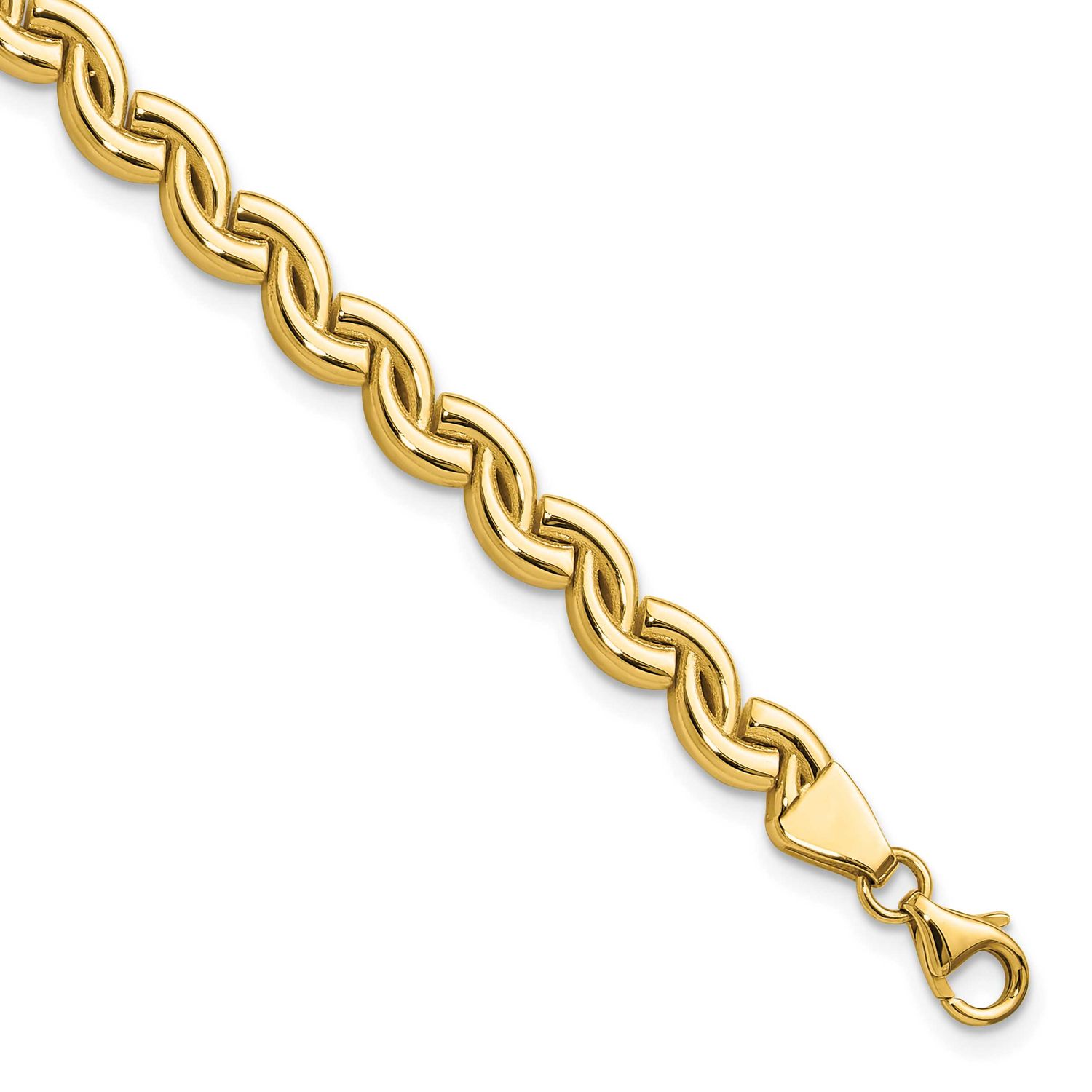Fancy Wave Link Bracelet 14k Gold Polished LF2122-7.5 196904315583