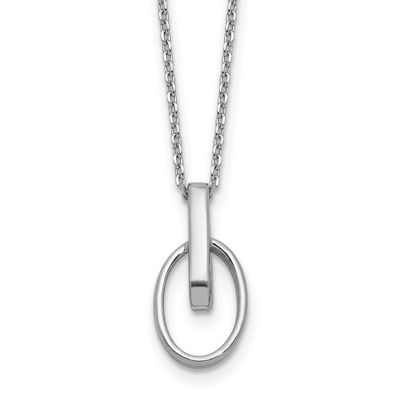 Oval with 2 Inch Extender Necklace Sterling Silver Rhodium-plated Polished QLF1459-16