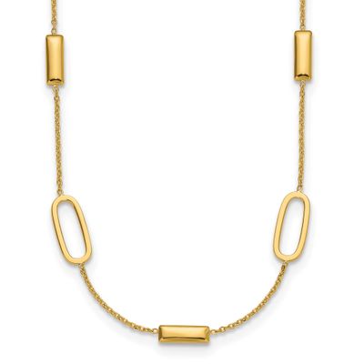 Elongated Oval and Bar with 2 Inch Extender Necklace 14k Gold Polished LF2250-16 196904321621
