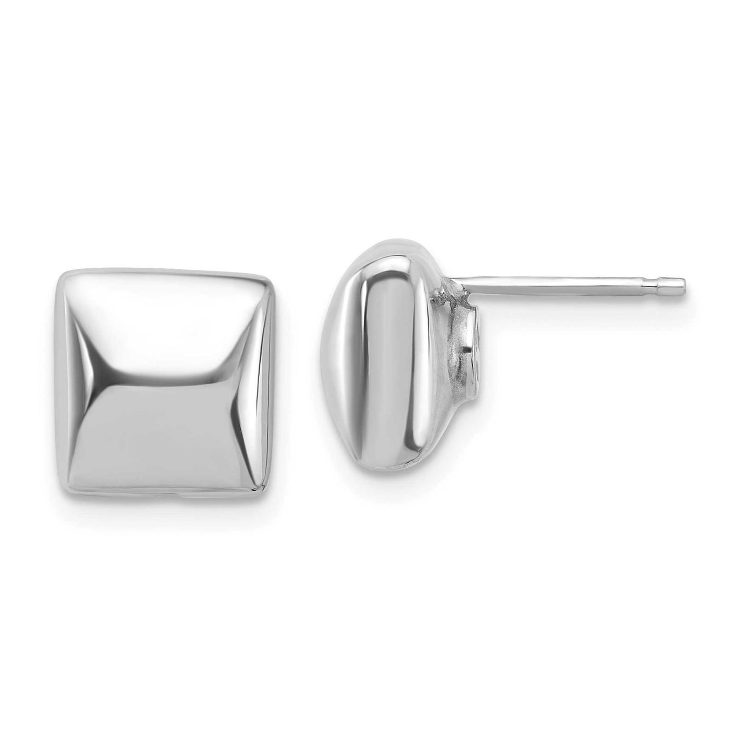 Polished Hollow Puffed Square Post Earrings Sterling Silver Rhodium-plated QLE1510