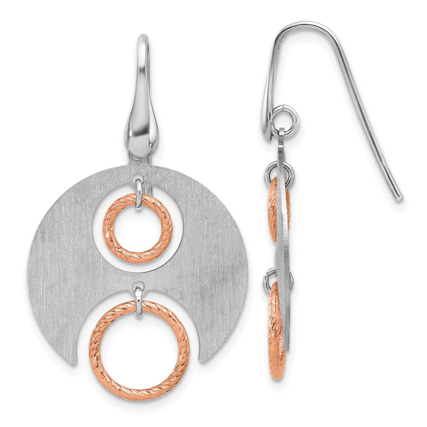 Rose Gold-Plat Polished/Brushed Dangle Earrings Sterling Silver Rhodium-plated QLE1483 196904347287