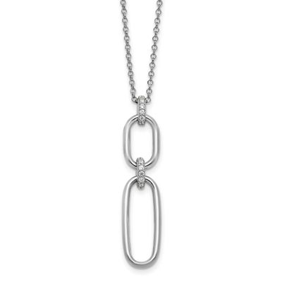 CZ with 2 Inch Extender Necklace Sterling Silver Rhodium-plated Polished QLF1409-16 196904322017
