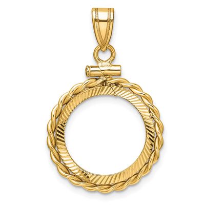 Twisted Wire and Diamond-Cut 16.0mm x 1.35mm Screw Top Coin Bezel Pendant 14k Gold Polished C2271D/…