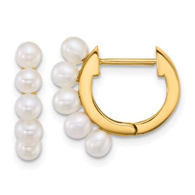 3-4mm White Rice South Sea Saltwater Cultured Pearl Hoop Earrings 14k Gold XF864E