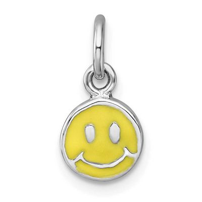 Madi K Enamel Yellow Smiley Face Children&#39;s Pendant Sterling Silver Rhodium-plated QP5972