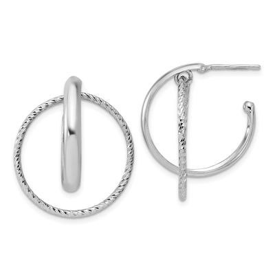 Diamond-Cut Fancy Circles Post J-Hoop Earrings Sterling Silver Polished QLE1575