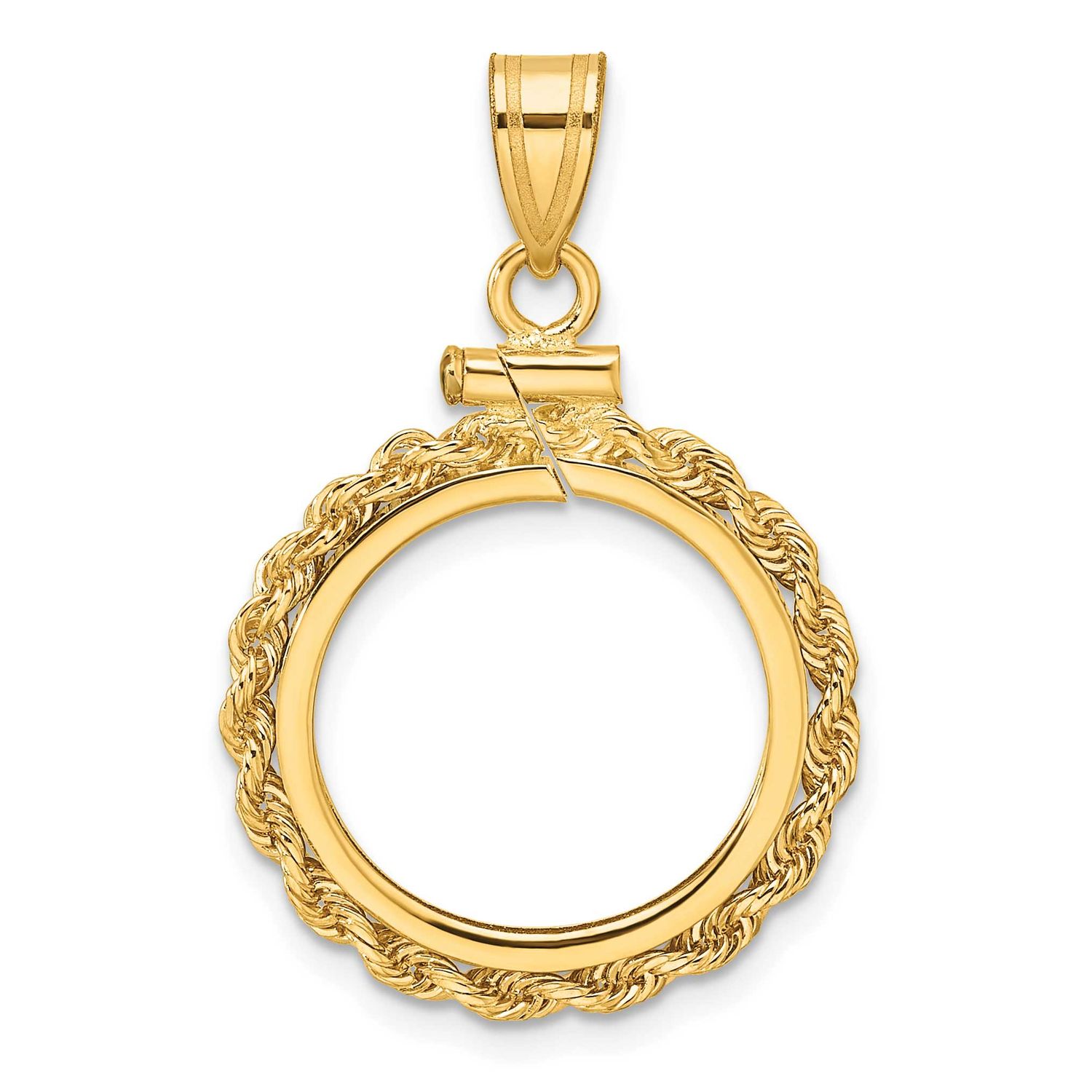 Rope 16.5mm x 1.35mm Screw Top Coin Bezel Pendant 10k Gold Polished 10C1215/16.5