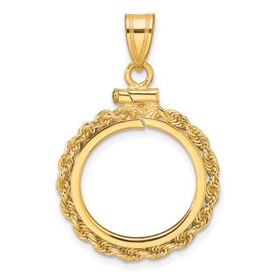 Rope 16.5mm x 1.35mm Screw Top Coin Bezel Pendant 10k Gold Polished 10C1215/16.5
