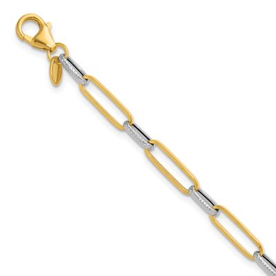 White Rhod Polished/Textured Fancy Link Bracelet 14k Gold LF1976-7.5 196904341971