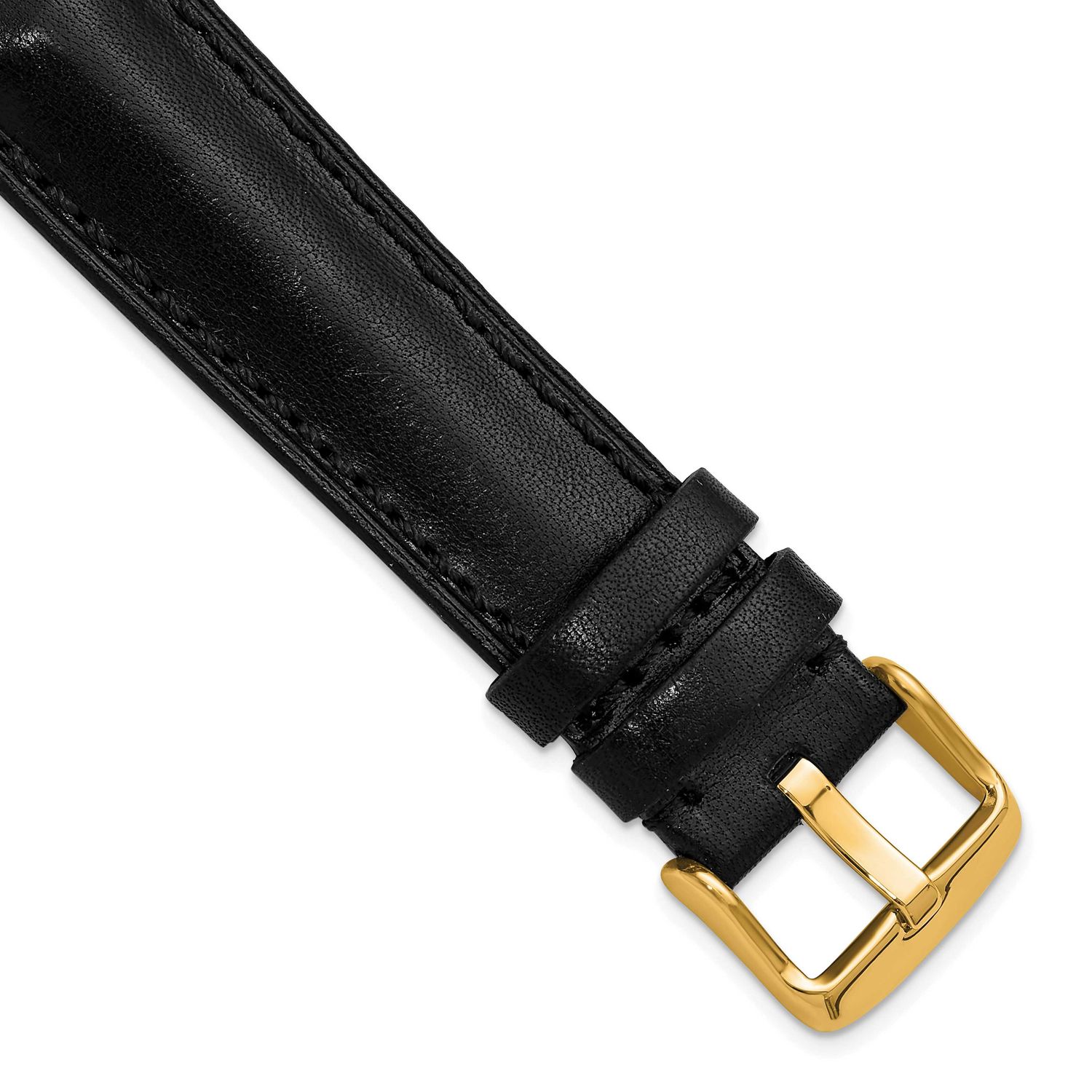 Debeer 20mm Black Oil-Tanned Leather Stitched with Gold-Tone Buckle 8 Inch Watch Band BAY565-20