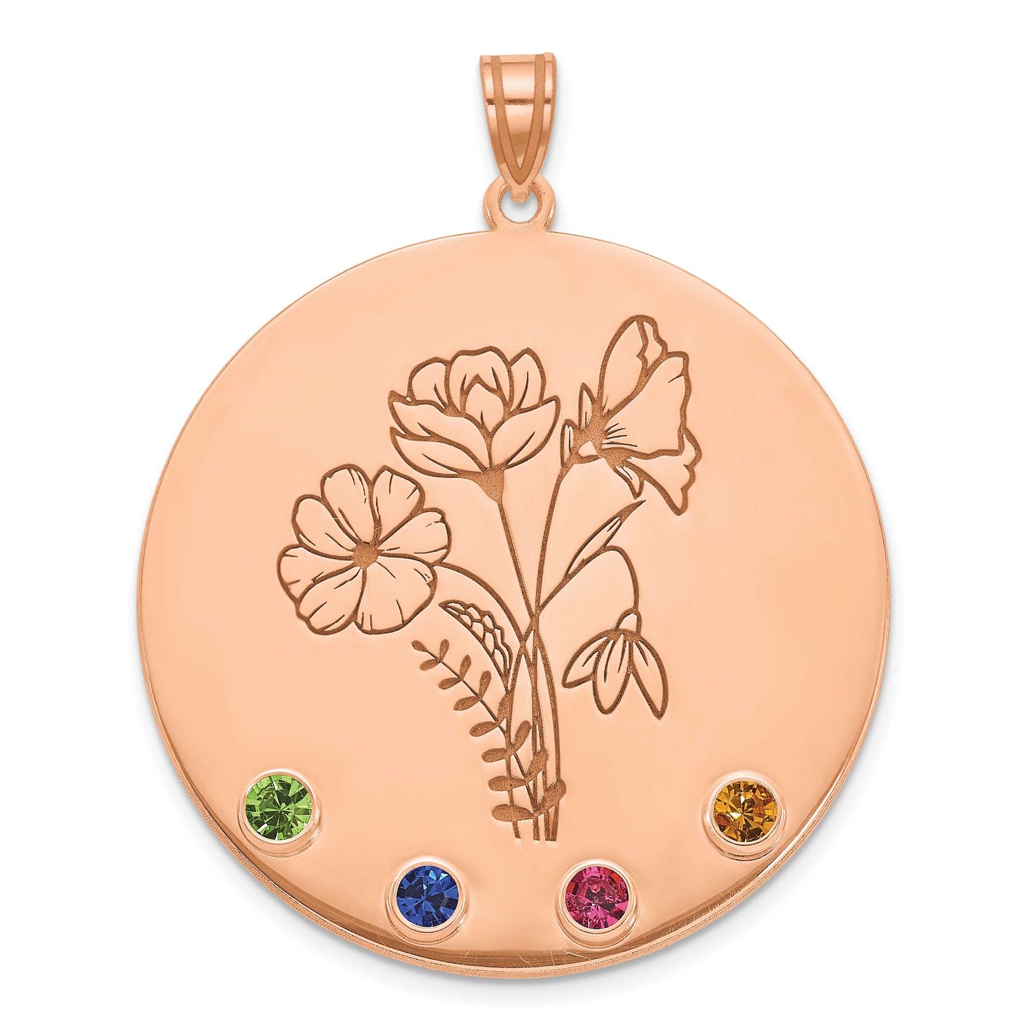 Circle with 4 Birth Flower and Birthstone Pendant Sterling Silver Rose-plated XNA1521/4RP