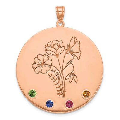 Circle with 4 Birth Flower and Birthstone Pendant Sterling Silver Rose-plated XNA1521/4RP