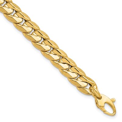 Fancy Curb Men&#39;s Bracelet 14k Gold Polished and Textured LF1866-8.5 196904329337