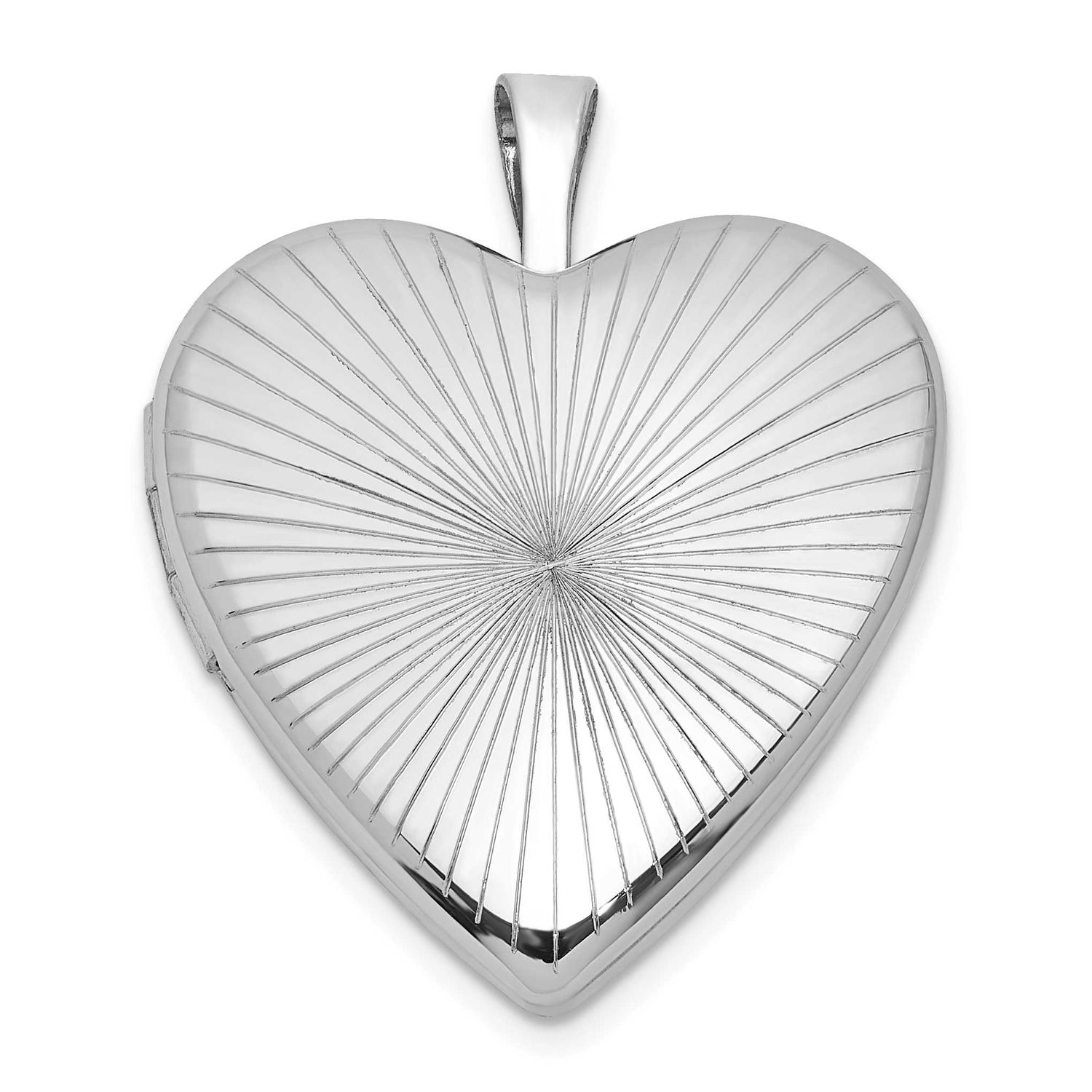 Brushed and Polished Patterned 20mm Heart Locket Sterling Silver Rhodium-plated QLS1212