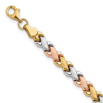 Wht Rhodium Polished/Satin Fancy Link Bracelet 10K Two-tone Gold 10LF647-7.5 196904335994