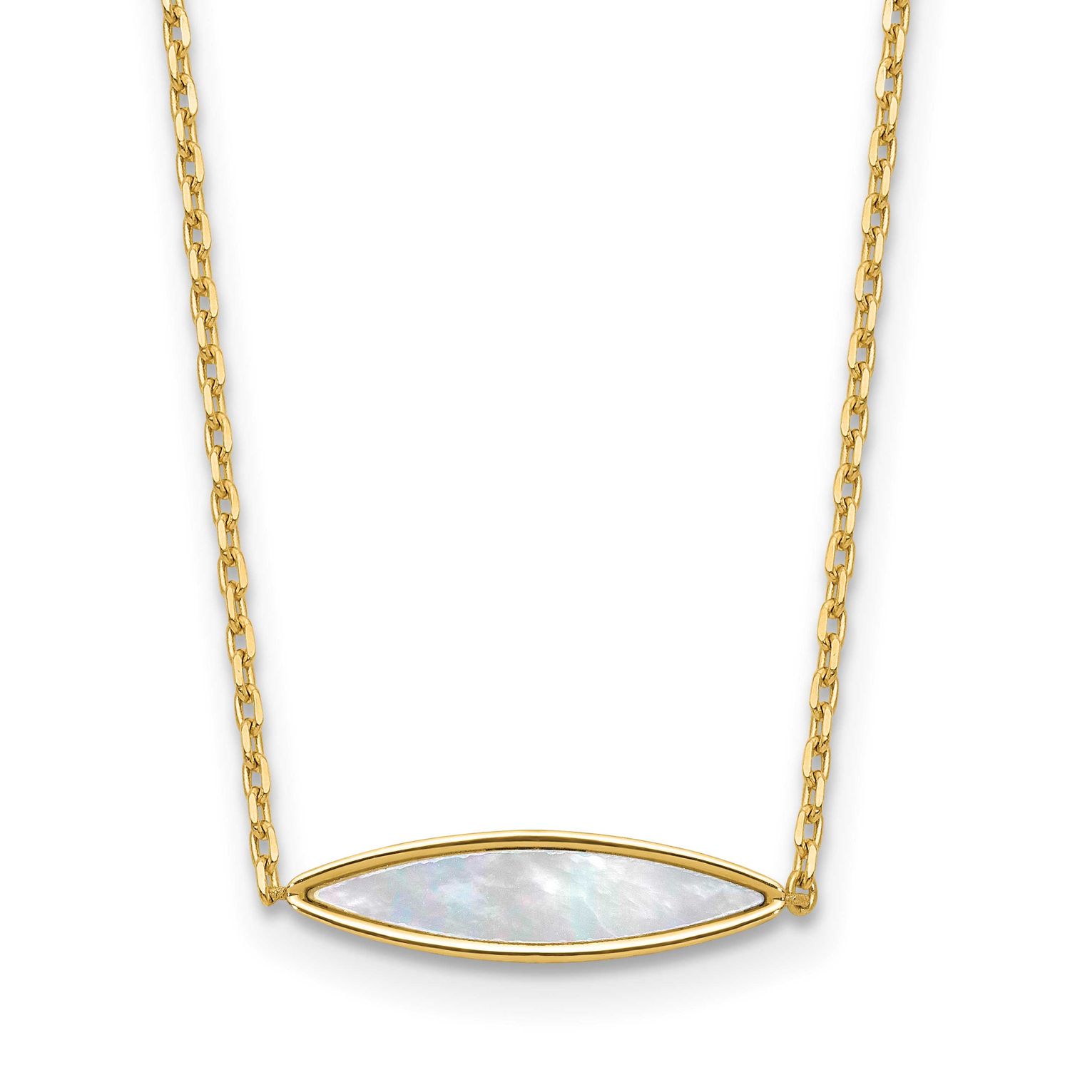 Mother of Pearl with 1 Inch Extender Necklace 14k Gold Polished LF2064-16.5
