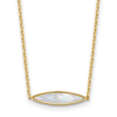 Mother of Pearl with 1 Inch Extender Necklace 14k Gold Polished LF2064-16.5