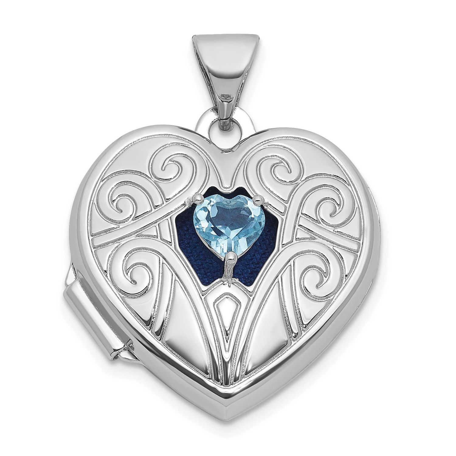 Blue Topaz December Birthstone 18mm Heart Locket Sterling Silver Rhodium-plated QLS1200/DEC