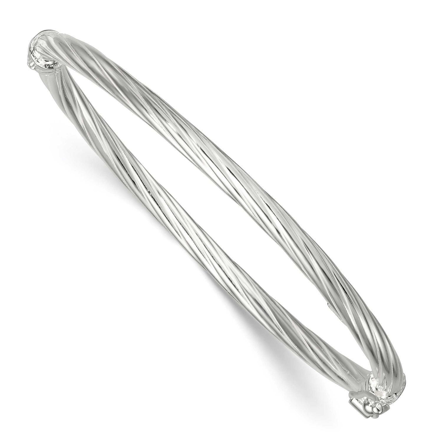 Twisted and Textured Hinged Baby Bangle Sterling Silver Polished QB1636