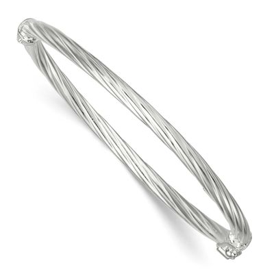 Twisted and Textured Hinged Baby Bangle Sterling Silver Polished QB1636