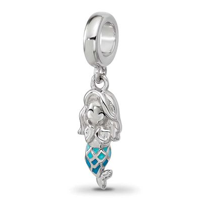 Enamel Mermaid Dangle Bead Sterling Silver Rhodium-plated QRS4517 196904279281