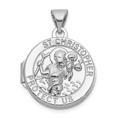 St. Christopher Protect Us 16mm Round Locket Sterling Silver Rhodium-plated QLS1249