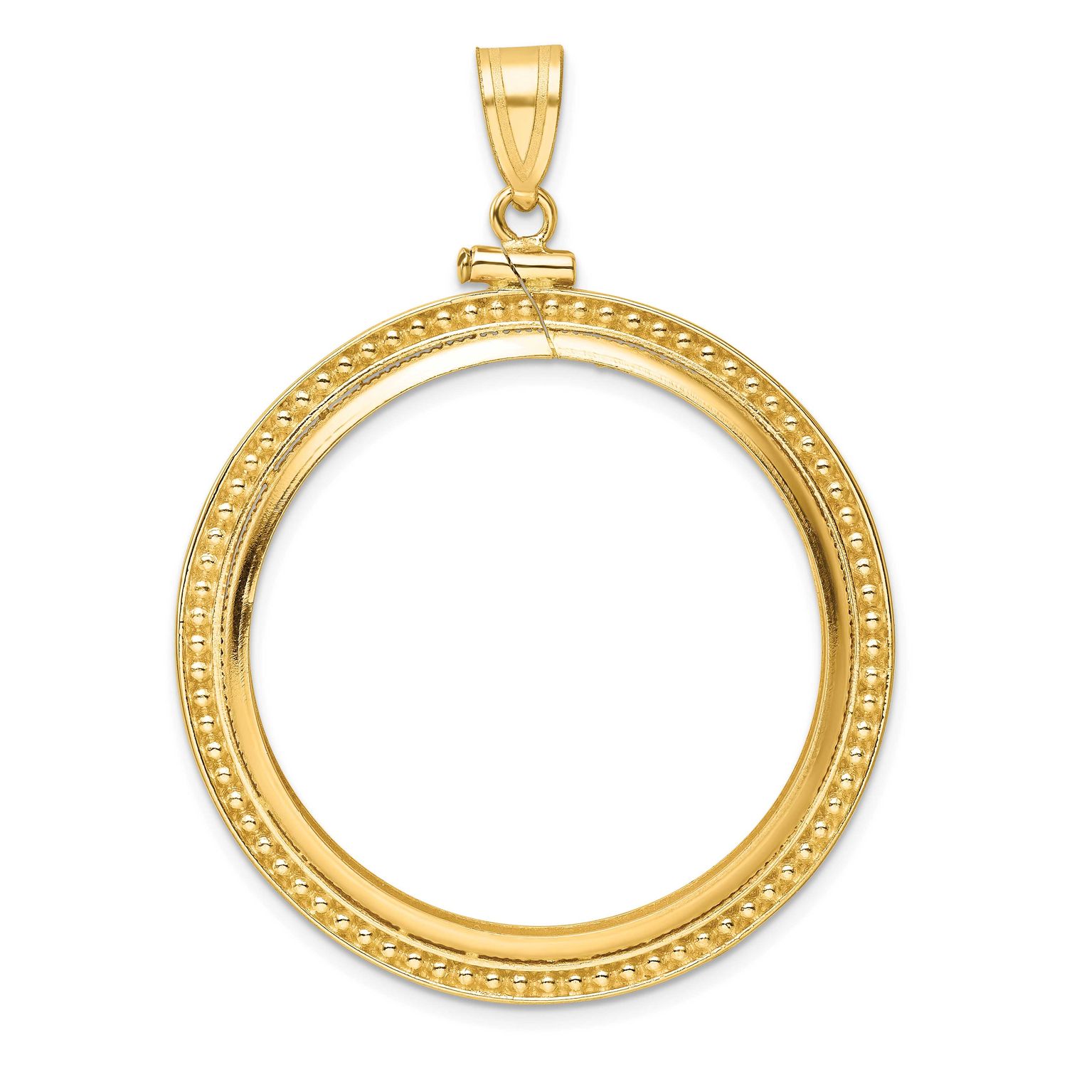 Beaded 32.7mm x 3.00mm Screw Top Coin Bezel Pendant 10k Gold Polished 10C8184/32.7