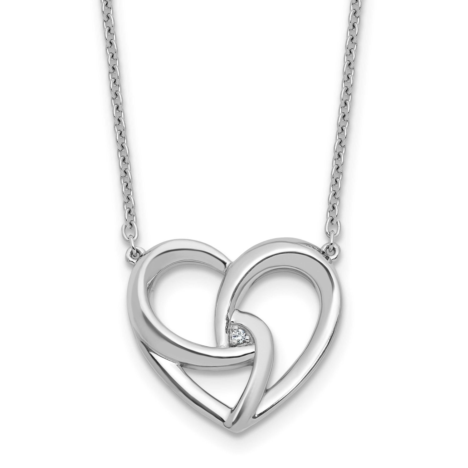 White Ice Diamond Fancy Heart 18 Inch Necklace Plus 2 Inch Extender Sterling Silver Rhodium-plated …